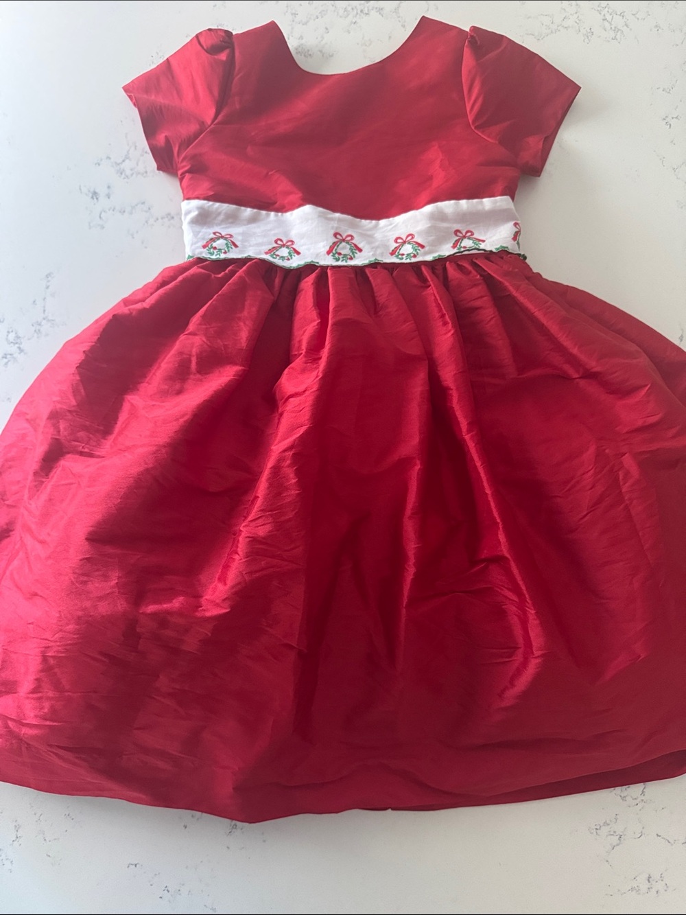 Susanne Lively Girls Taffeta Christmas Dress with embroidered wreath sash